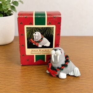 Hallmark Keepsake Jolly Walrus Christmas Tree Ornament 1988 Wreath Vintage Xmas